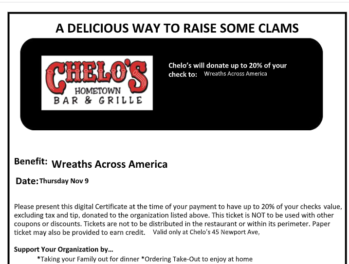 Chelo’s Wreaths Across America Fundraiser – Lyman B. Goff Middle School